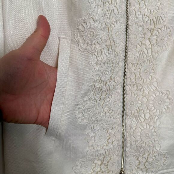 Vintage Anne Fontaine Neoma Jacket Sz 38 Small White Lace Linen Blend Full Zip - Picture 7 of 15